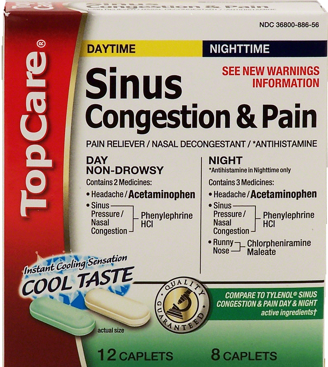 Top Care&nbsp;&nbsp;sinus congestion & pain, daytime & nighttime pack, cool taste caplets Full-Size Picture